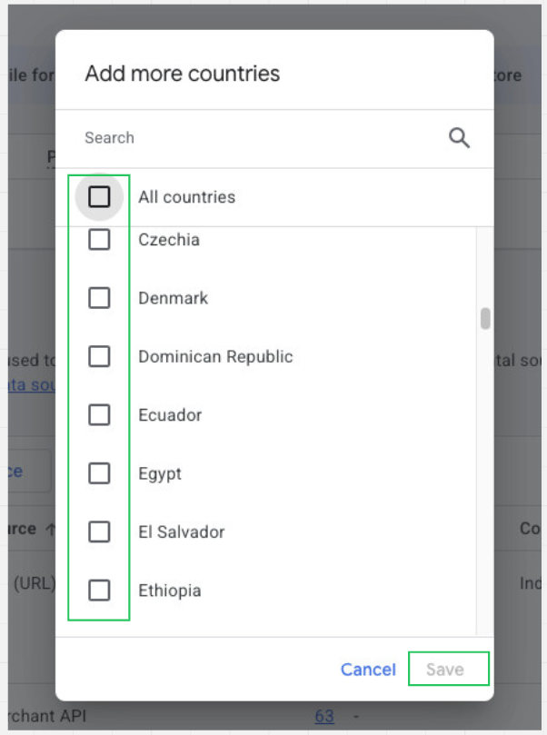Deselect all countries on the old product source