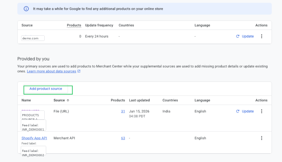 Add product source under Provided by you