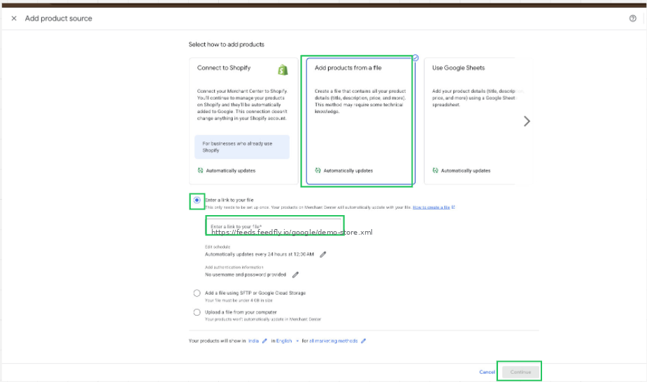 Paste Feedfly Google feed URL as file link